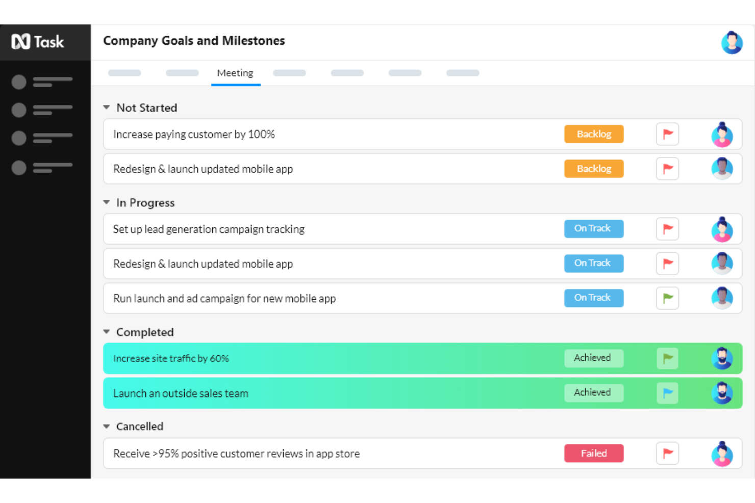 nTask screenshot - I 10 migliori software gratuiti per le milestone recensiti nel 2026