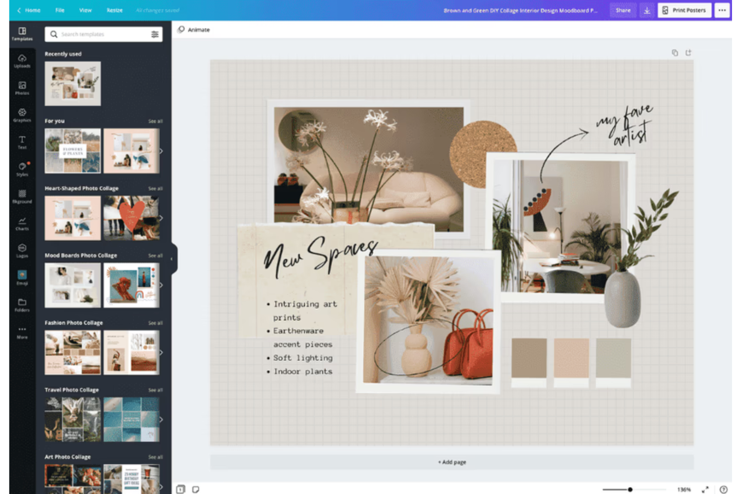 Canva screenshot - 10 migliori creatori di mood board recensiti nel 2026