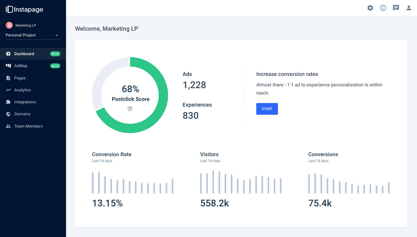 Instapage screenshot - 10 Migliori Software per Test A/B Recensiti nel 2026