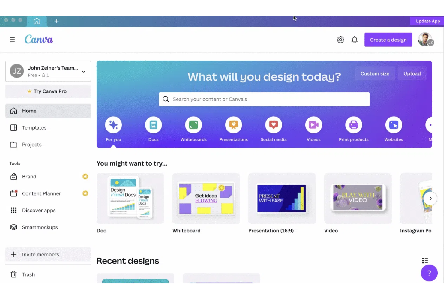 Canva screenshot - 10 Migliori Strumenti di Progettazione del Prodotto Recensiti per 2026