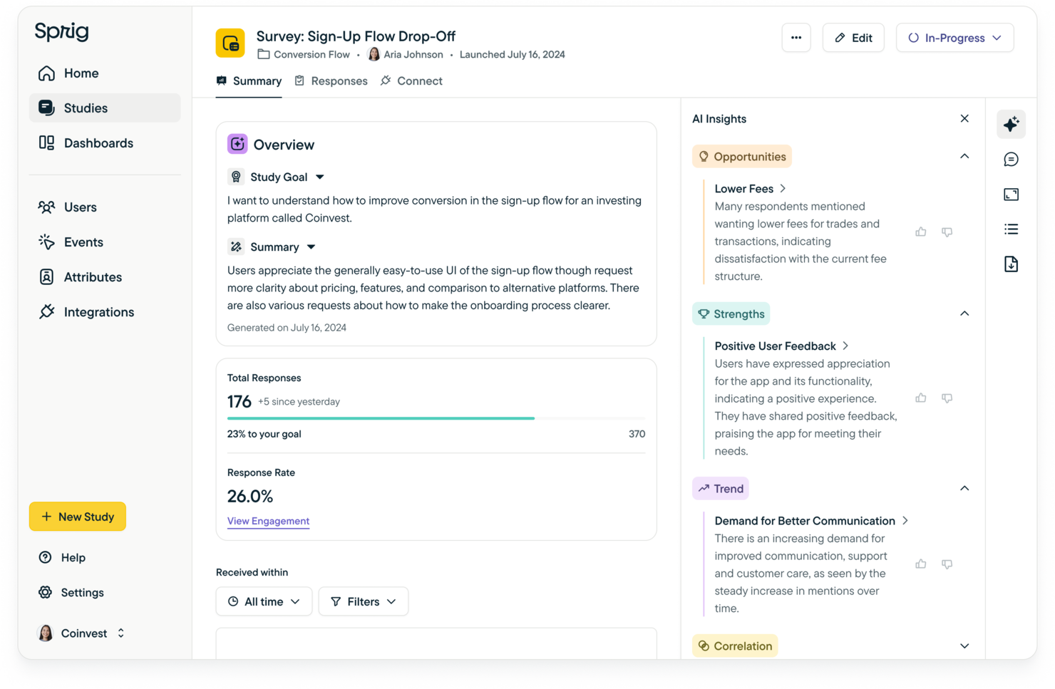 Sprig screenshot - 10 Migliori Strumenti di Ricerca Utente Recensiti per 2026