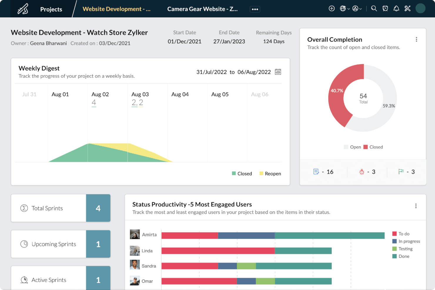 Zoho Sprints screenshot - 10 migliori soluzioni software PLM Agile nel 2026