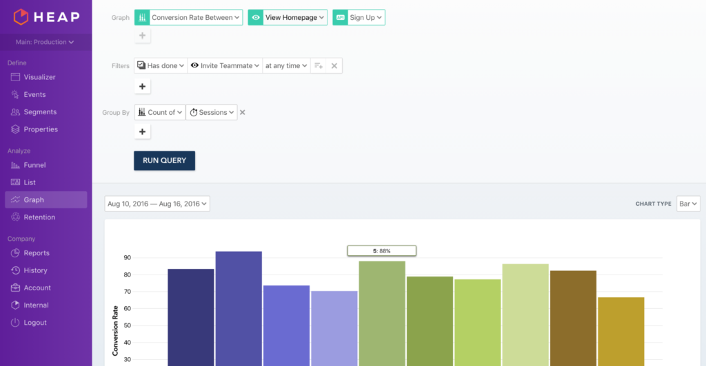 Heap screenshot - 10 migliori strumenti di analisi di prodotto per monitorare il comportamento nel 2026
