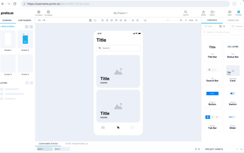 Proto.io screenshot - 10 Migliori Strumenti di Prototipazione Per Testare Idee Nel 2026