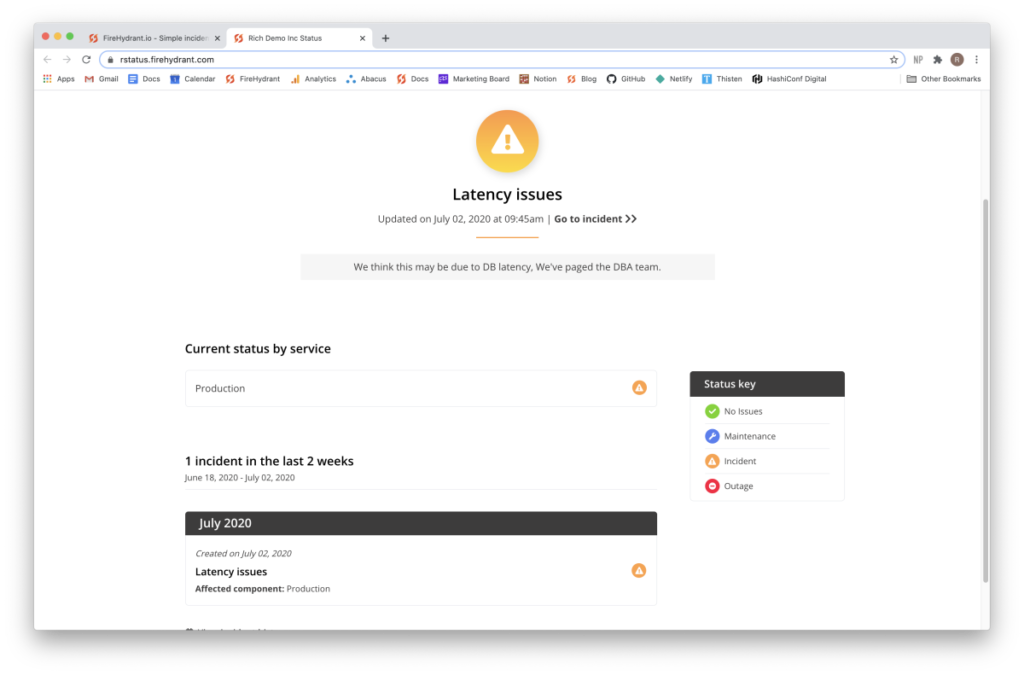 FireHydrant screenshot - 10 Migliori Software per Dashboard di Stato del 2026