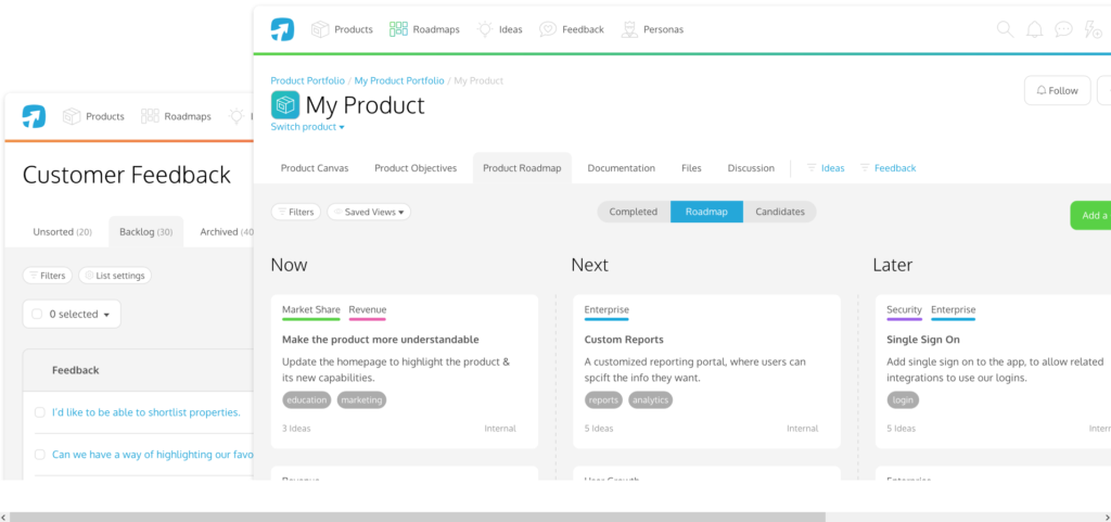 ProdPad screenshot - 10 Migliori Software per Roadmap di Prodotto per l’Allineamento nel 2026