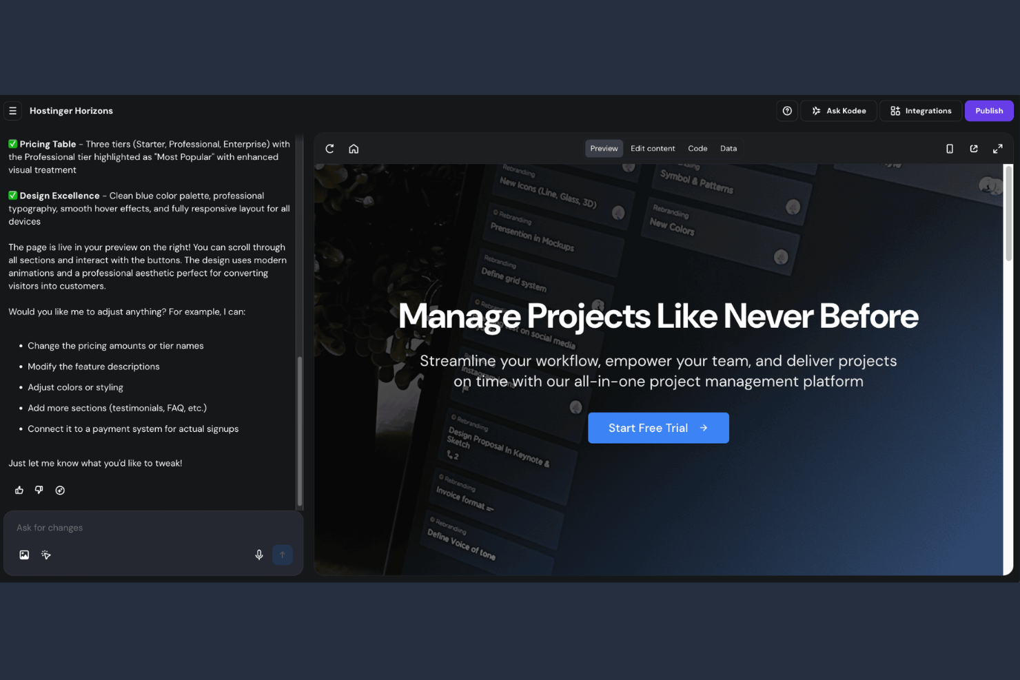 Hostinger Horizons screenshot - 10 Migliori Piattaforme di Coding con Vibrazioni nel 2026