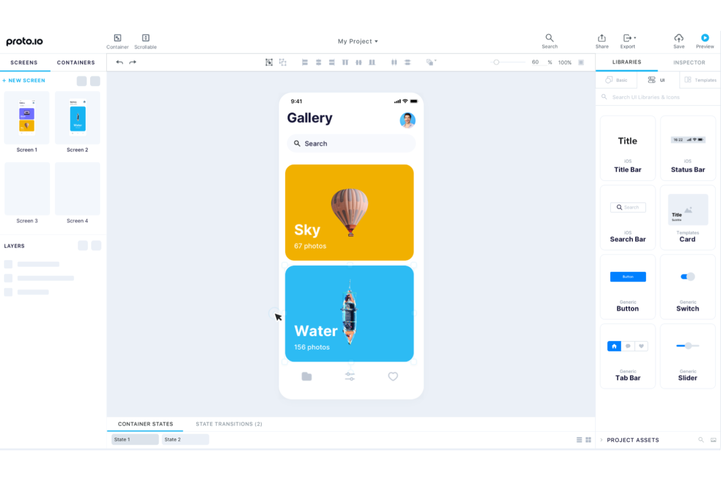 Proto.io screenshot - 10 migliori alternative a Sketch recensite nel 2026