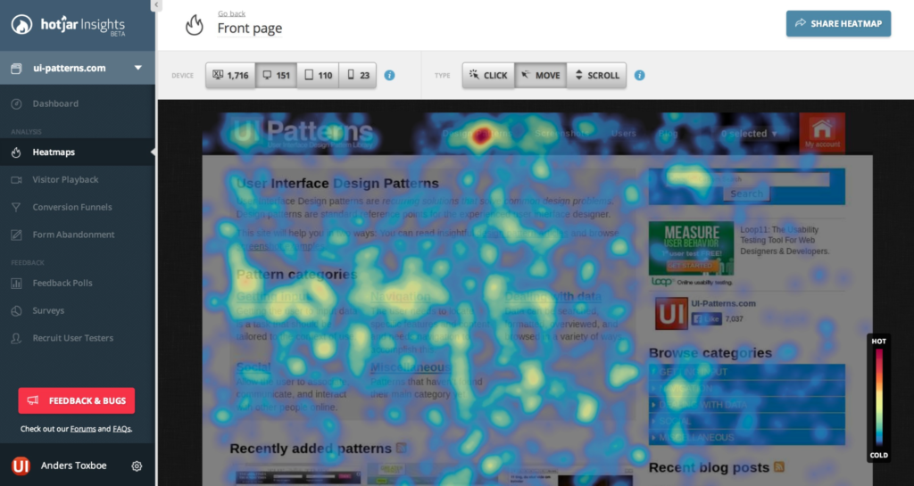 Hotjar screenshot - 10 migliori strumenti gratuiti di analisi dei prodotti del 2026