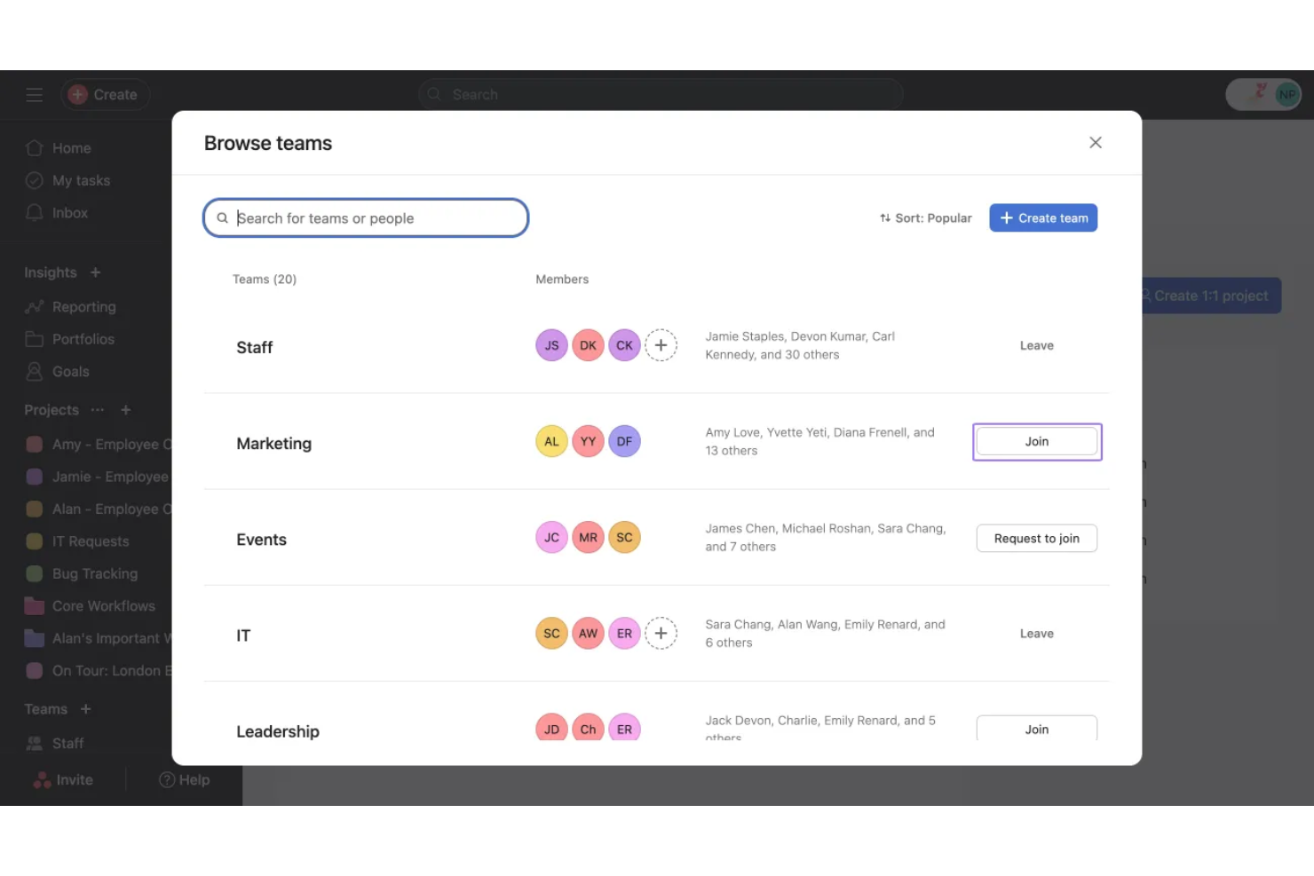 Asana screenshot - 10 migliori alternative ad Aha! recensite nel 2026