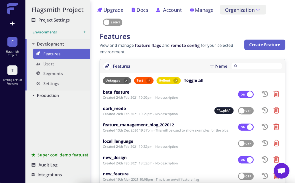 Flagsmith screenshot - 10 migliori piattaforme di Feature Flag per rollout più sicuri nel 2026