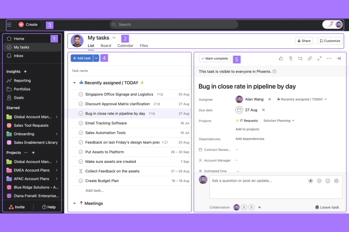 Asana screenshot - 10 Mejores Alternativas a Notion en 2026