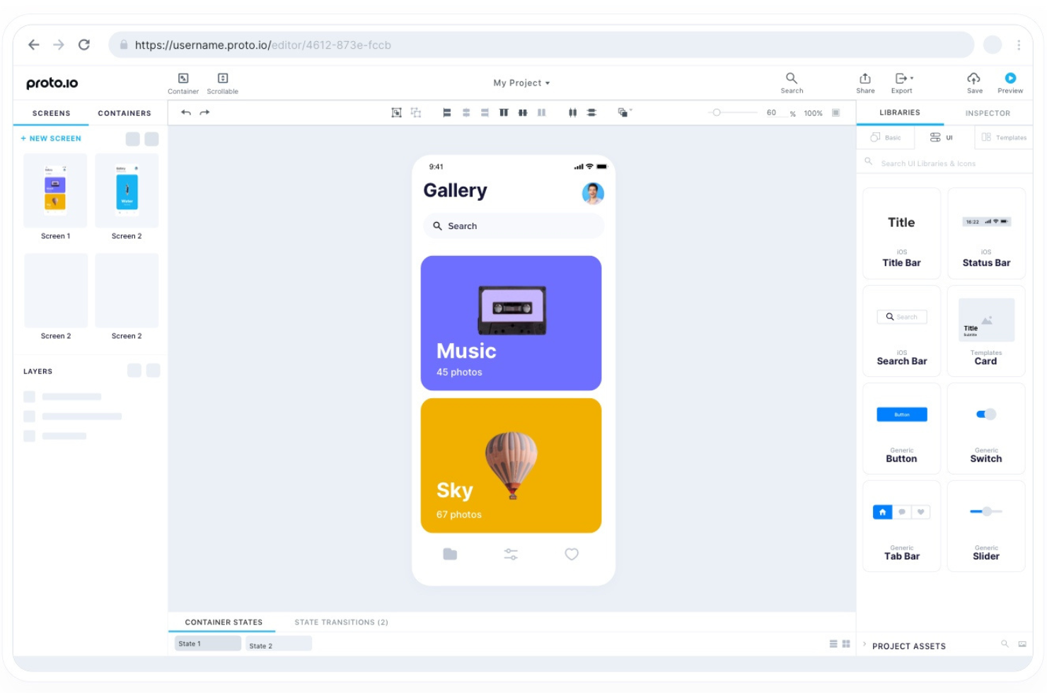 Proto.io screenshot - 10 Mejores Herramientas de Prototipado de Alta Fidelidad para 2026
