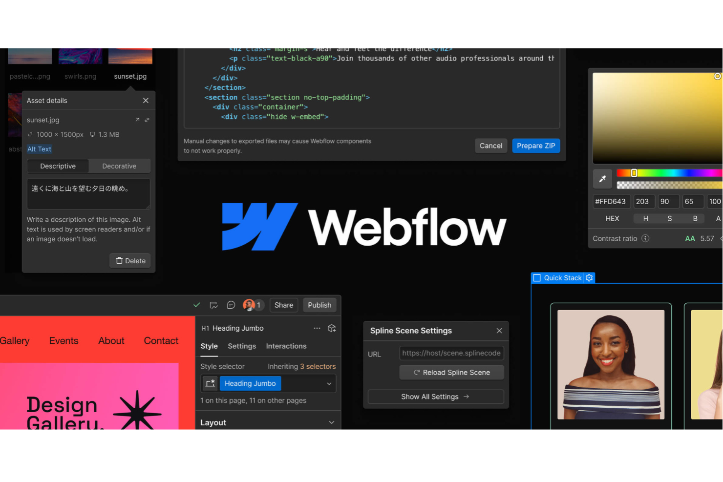 Webflow screenshot - 10 constructores de interfaces de usuario con arrastrar y soltar seleccionados para 2026