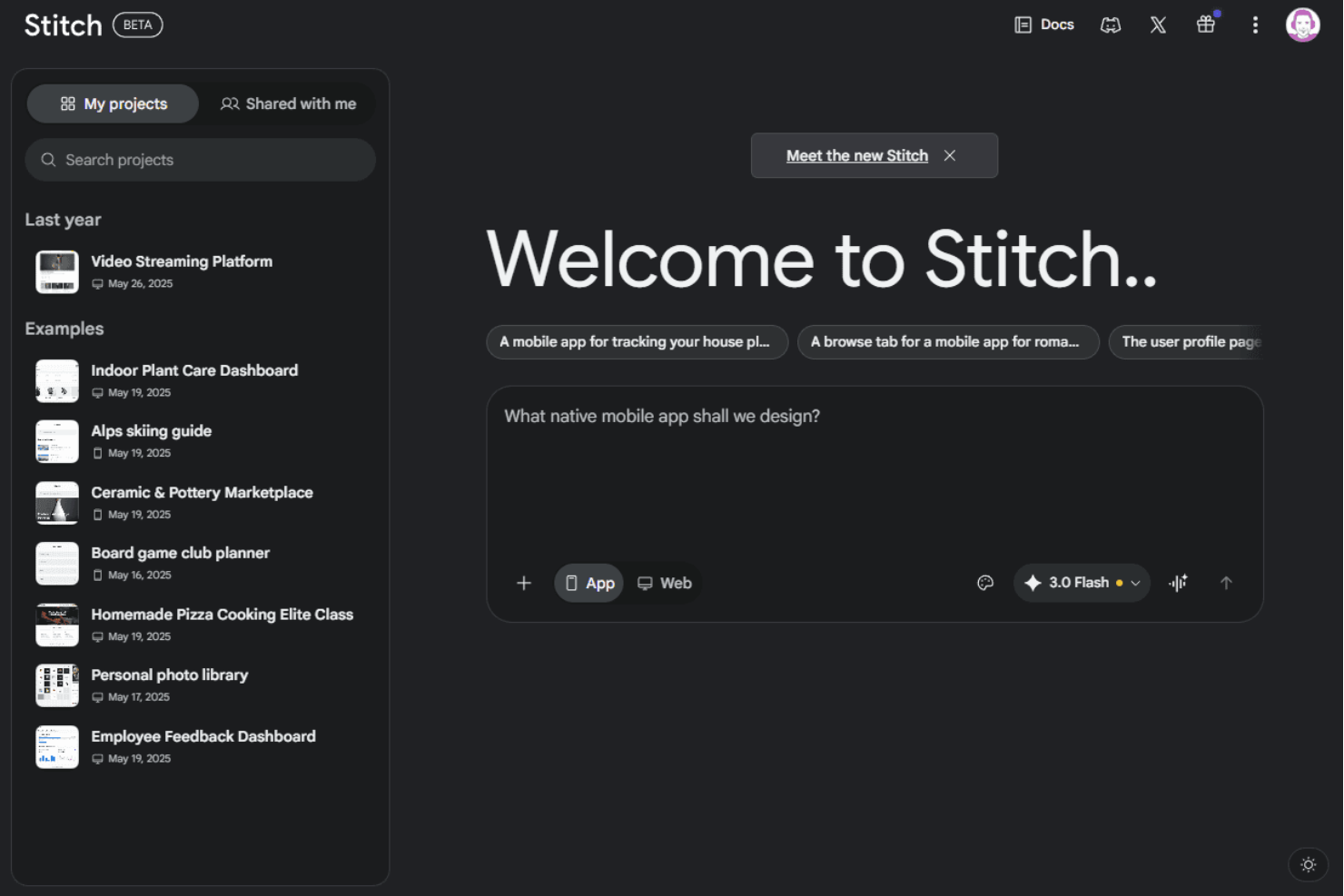 Google Stitch screenshot - 10 mejores herramientas de wireframing con IA en 2026