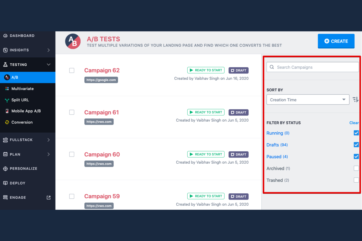 VWO screenshot - Los 10 mejores herramientas de IA para pruebas A/B en 2026