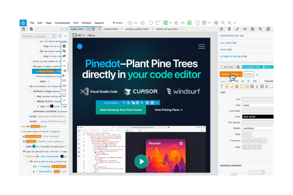 Pinegrow screenshot - 10 mejores aplicaciones de software de diseño web offline analizadas en 2026