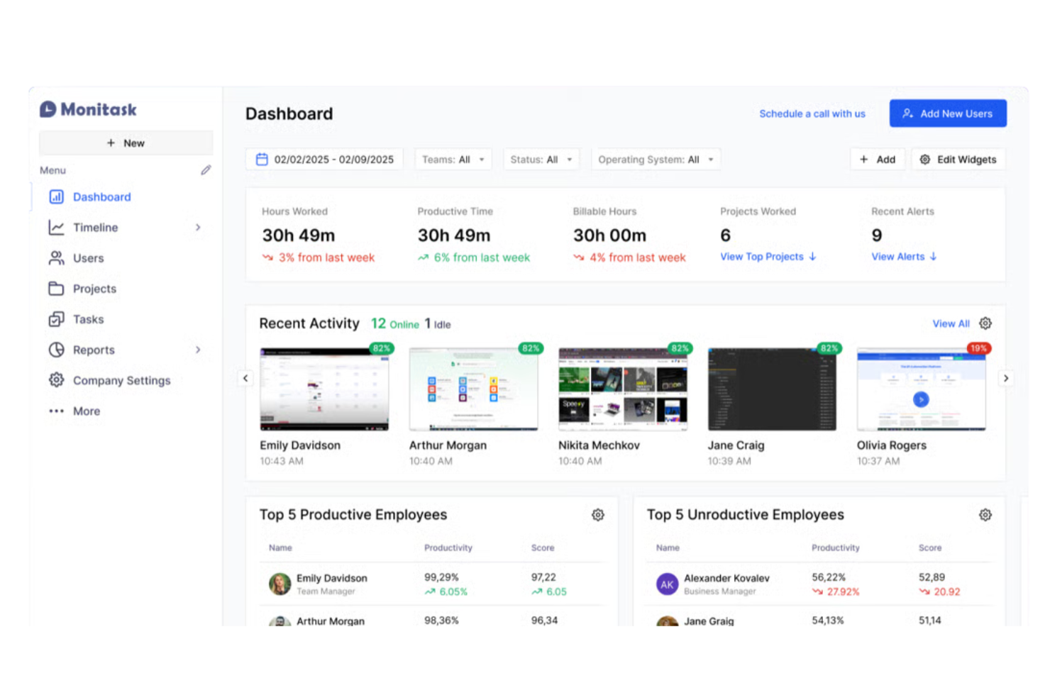 Monitask screenshot - 10 Mejores alternativas a ActivTrak revisadas en 2026