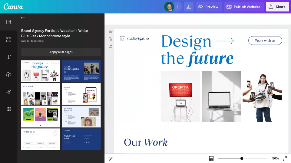 Canva screenshot - 10 Mejores Generadores de Maquetas de Sitios Web Analizados en 2026