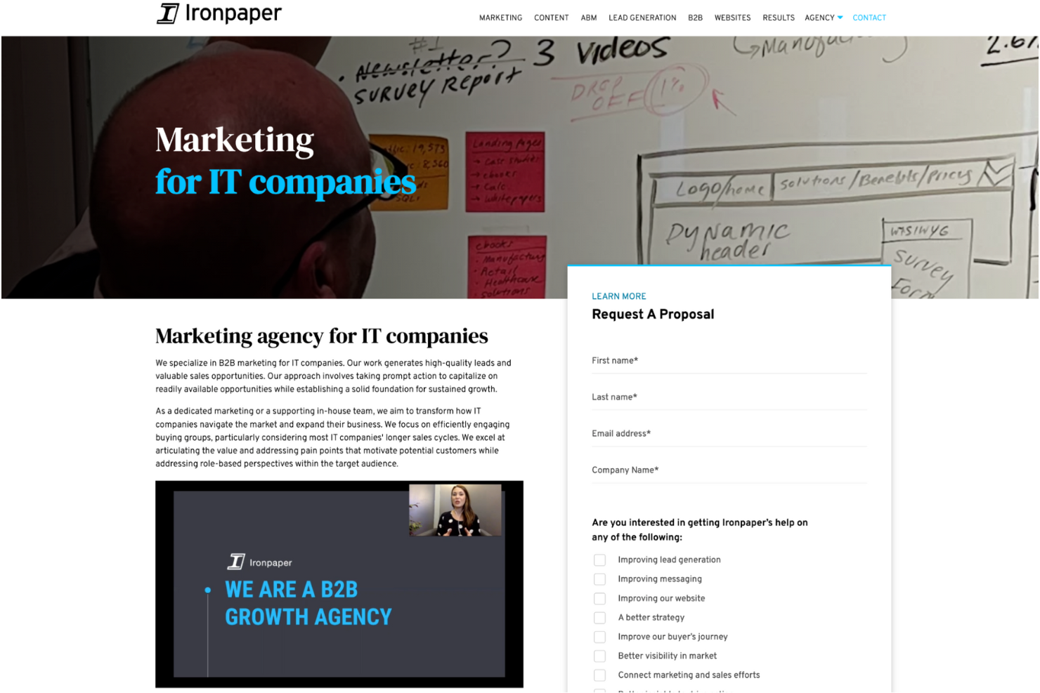 Ironpaper screenshot - 10 mejores agencias de marketing de productos B2B evaluadas en 2026