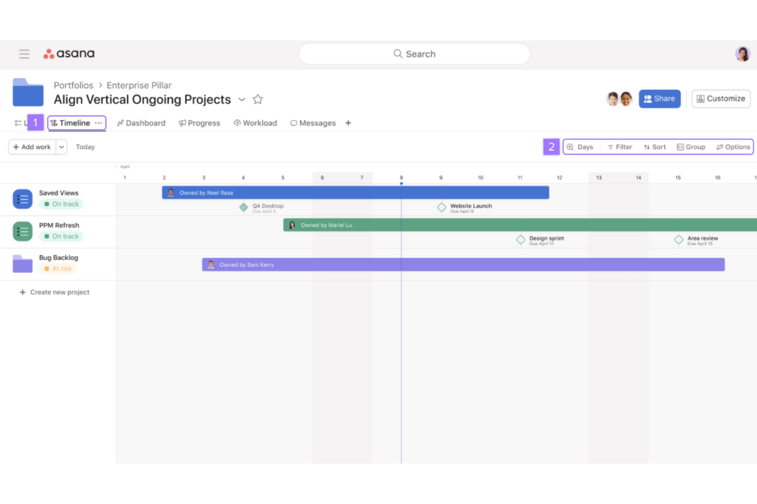 Asana screenshot - 10 Mejores Alternativas a Airfocus Revisadas en 2026