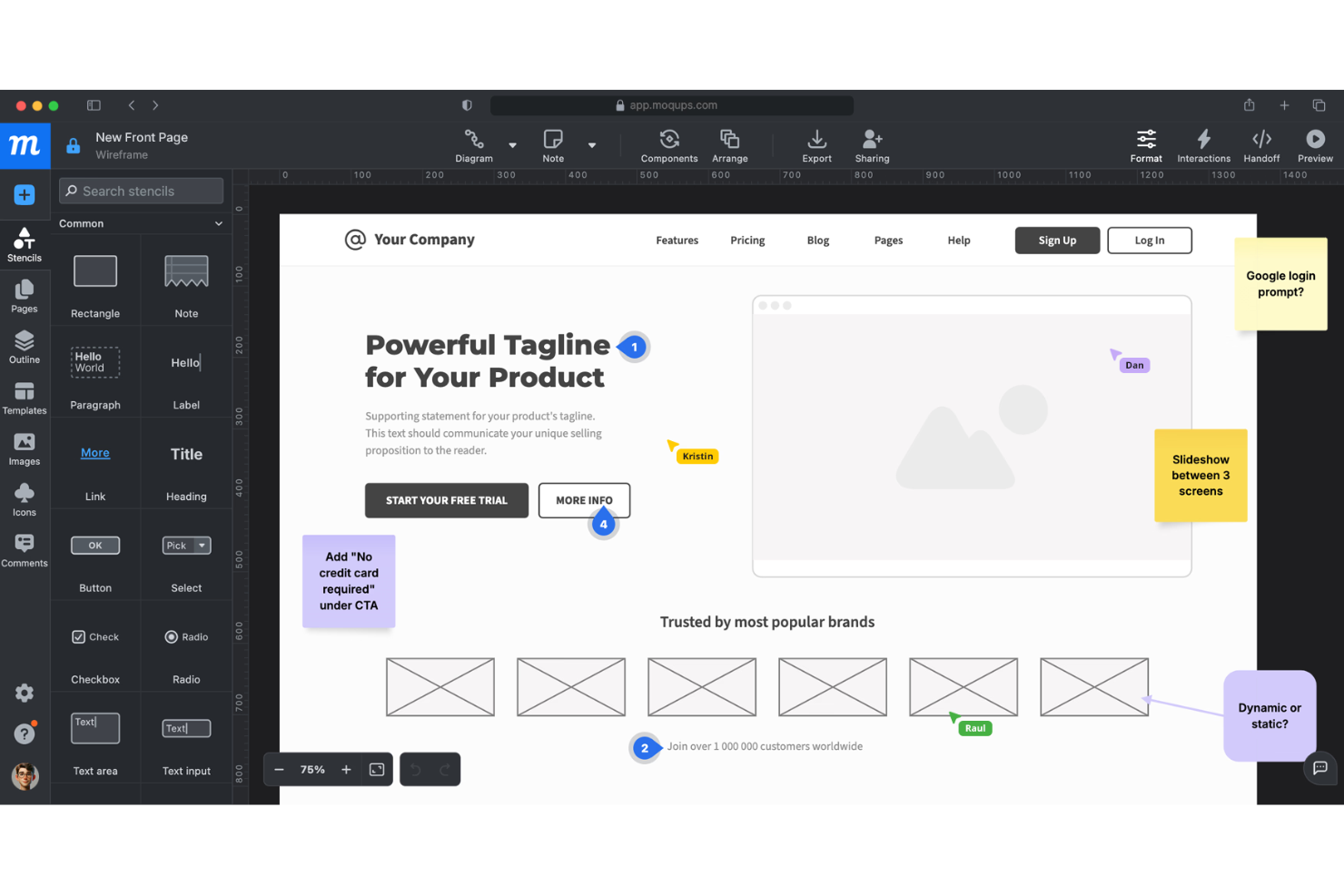 Moqups screenshot - 10 mejores alternativas a Adobe XD analizadas en 2026