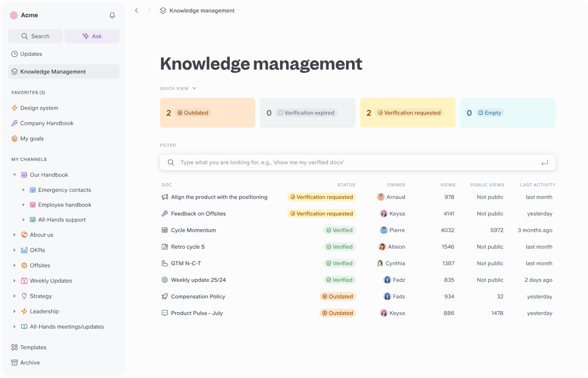 Slite screenshot - 10 mejores alternativas a Confluence analizadas en 2026