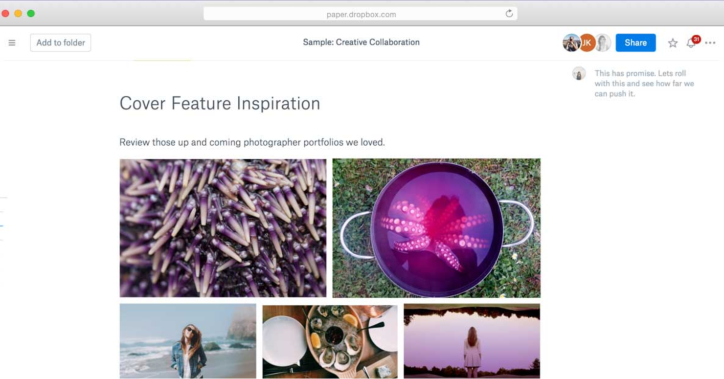 Dropbox Paper screenshot - 10 mejores alternativas a Confluence analizadas en 2026