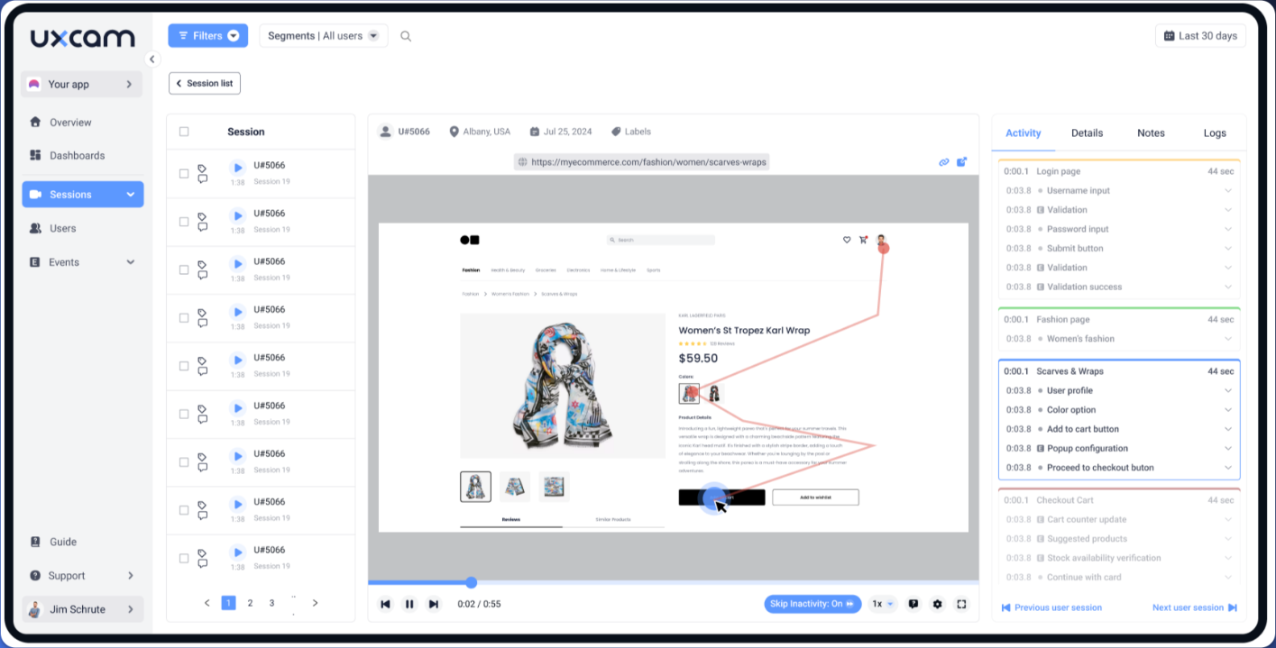 UXCam screenshot - 10 Mejores Herramientas de Monitoreo de Experiencia de Usuario Analizadas en 2026