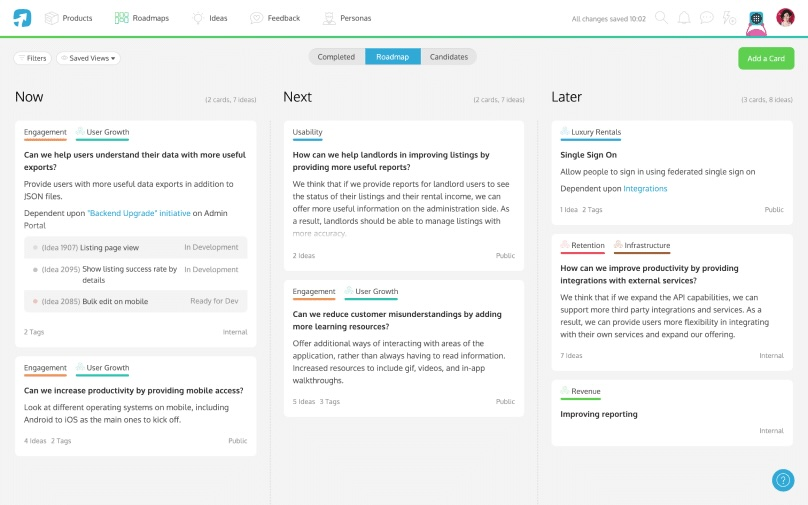 ProdPad screenshot - 10 Mejores Herramientas de Roadmap Online para PMs en 2026