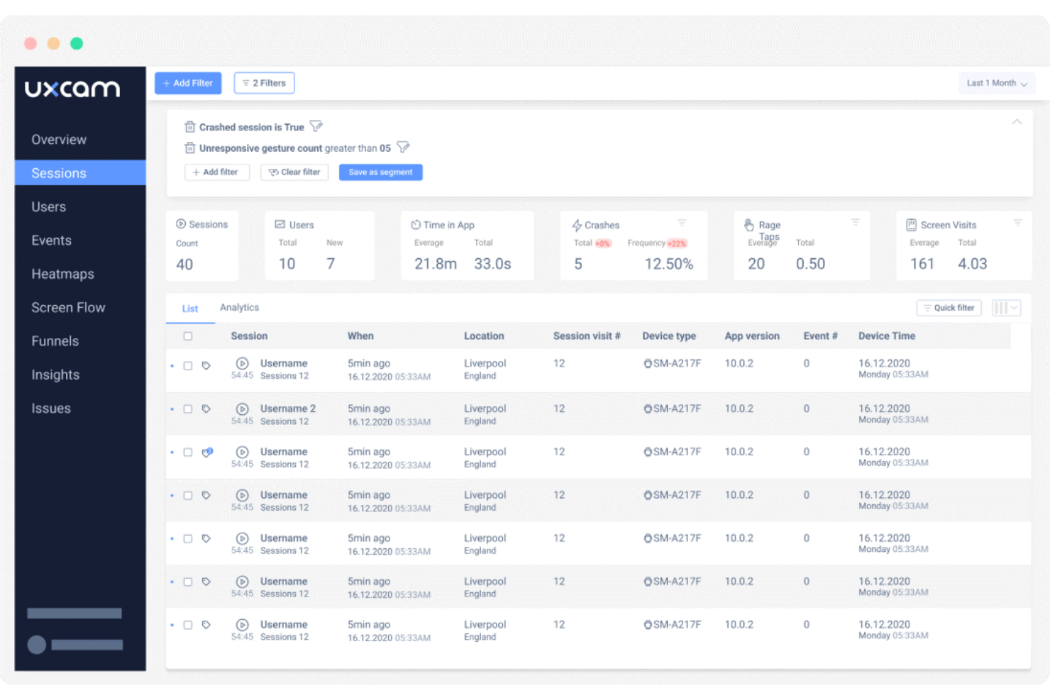 UXCam screenshot - 10 Mejores Herramientas de Diseño UX Para Aumentar la Eficiencia en el Diseño en 2026