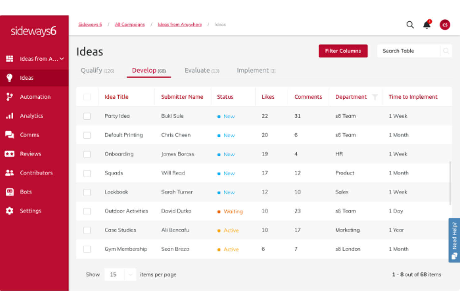 Sideways 6 screenshot - 10 mejores herramientas de gestión de ideas para las partes interesadas en 2026