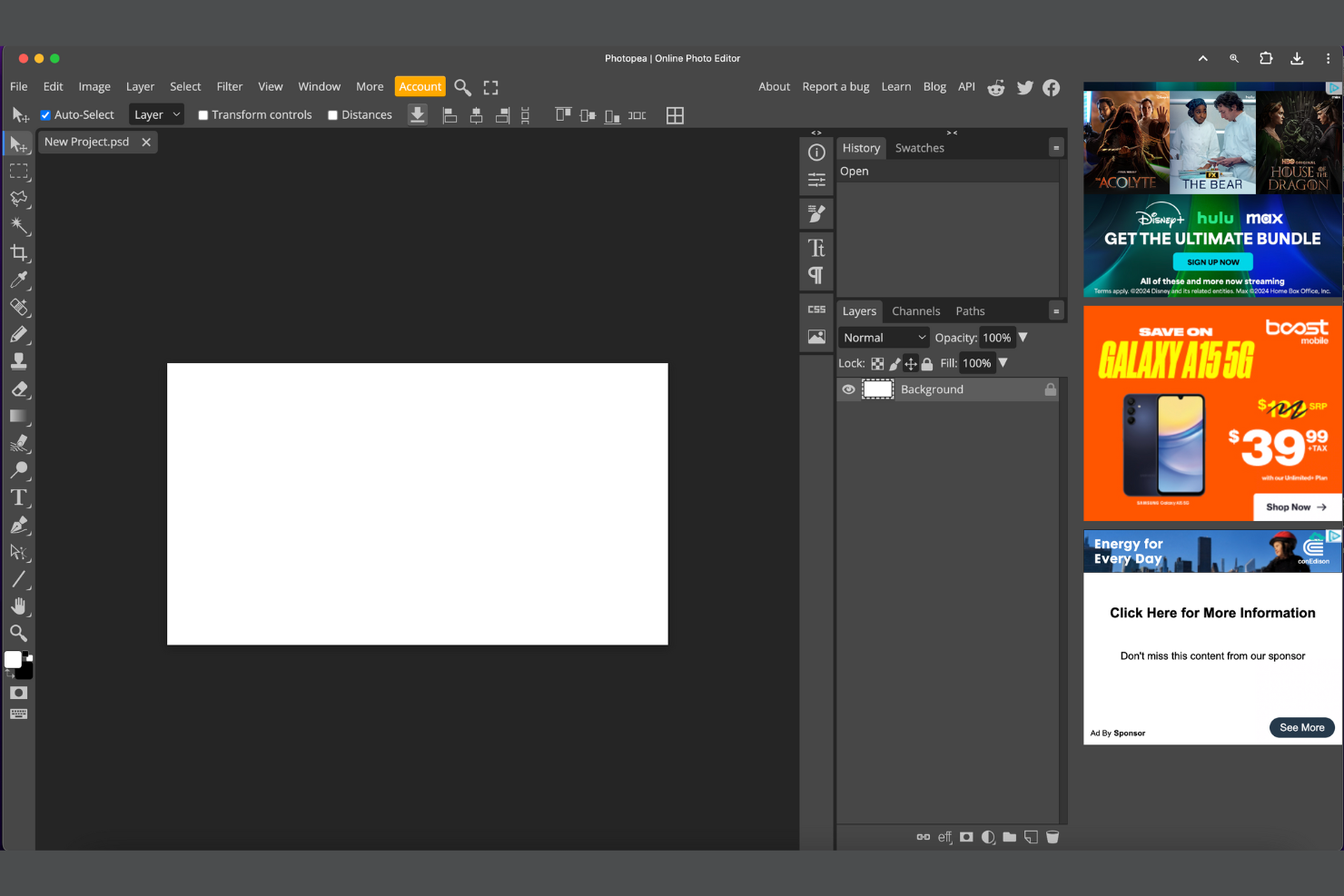 Photopea screenshot - 10 mejores alternativas a Adobe Photoshop seleccionadas para 2026