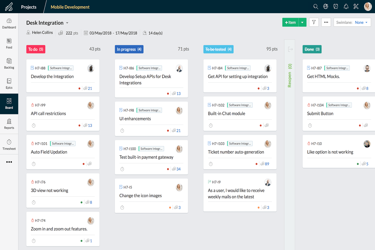 Zoho Sprints screenshot - 10 Mejores Herramientas de Gestión de Productos Ágiles para 2026