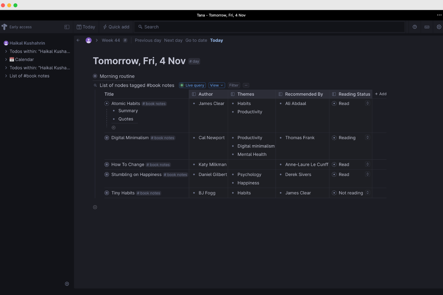Tana screenshot - 10 Mejores Alternativas a Notion en 2026