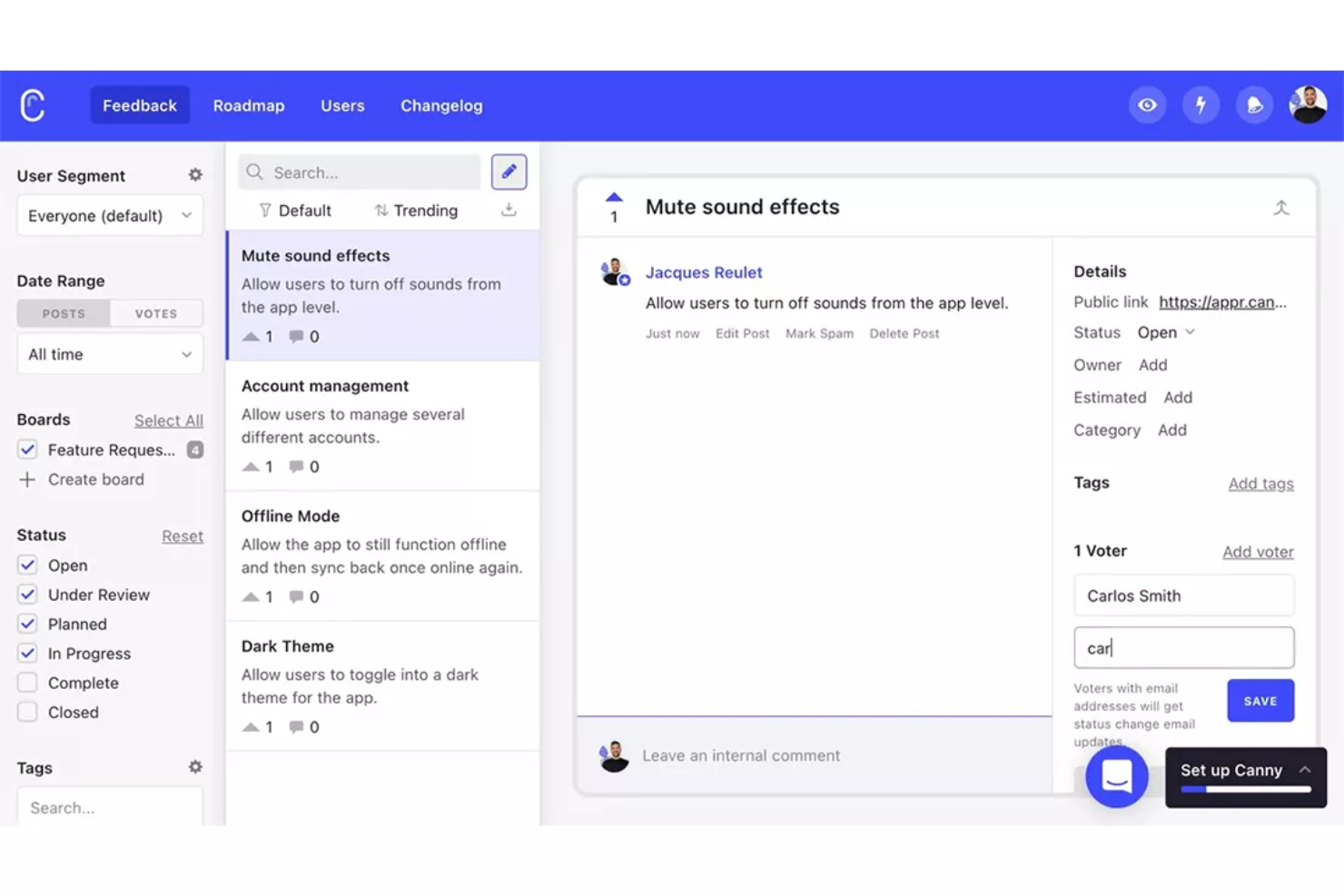 Canny screenshot - 10 mejores herramientas de gestión de ideas para las partes interesadas en 2026
