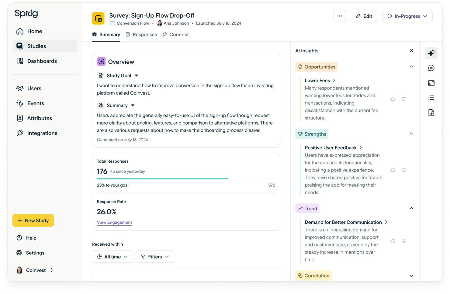 Sprig screenshot - 10 Mejores Herramientas de Investigación de Usuarios Analizadas para 2026