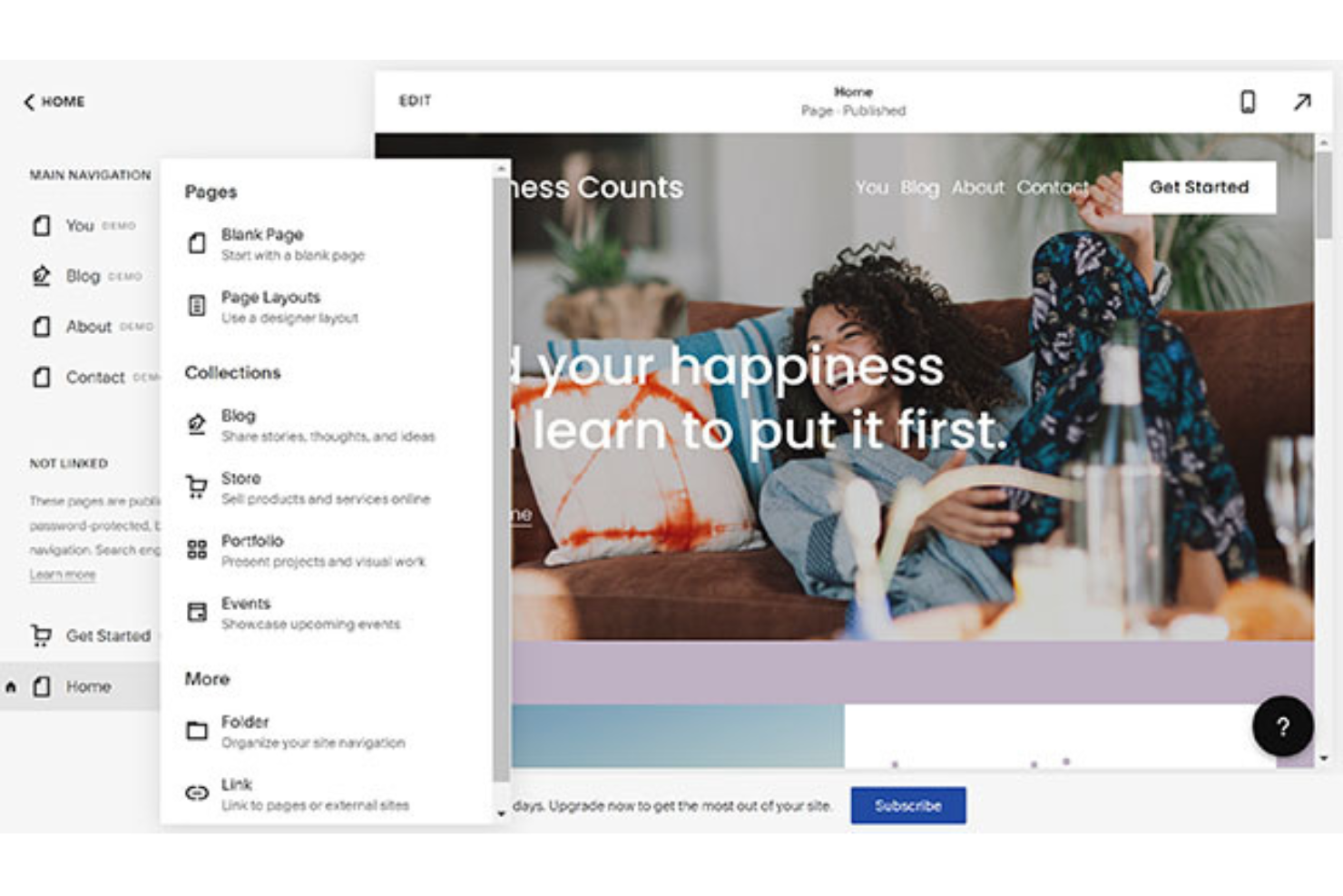 Squarespace screenshot - 10 beste alternatieven voor Webflow in 2026