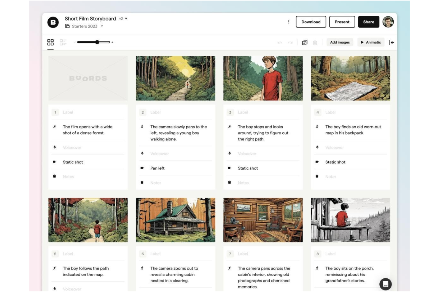 Boords screenshot - 10 beste gratis storyboardsoftware in 2026