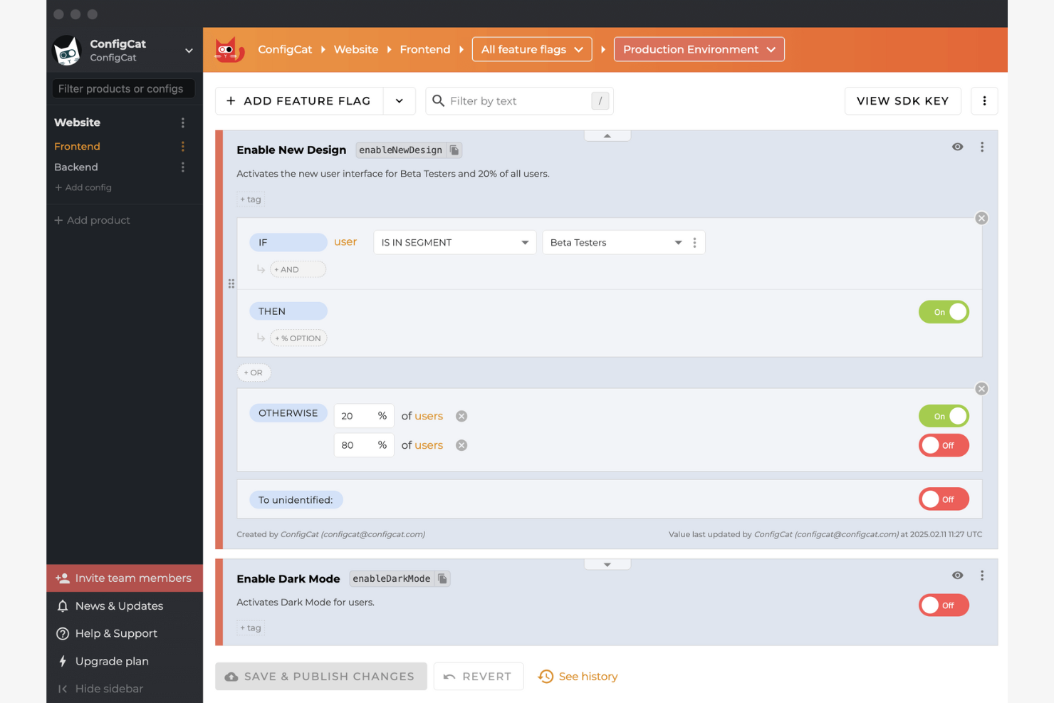 ConfigCat screenshot - 10 beste alternatieven voor LaunchDarkly in 2026