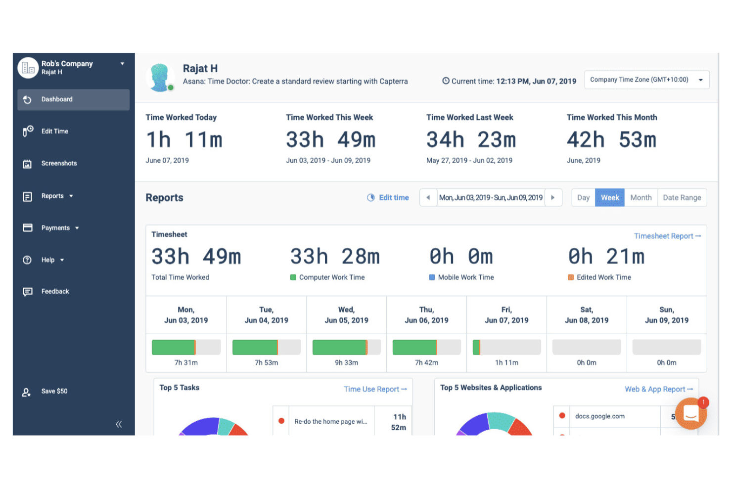 Time Doctor screenshot - 10 beste alternatieven voor ActivTrak, beoordeeld in 2026