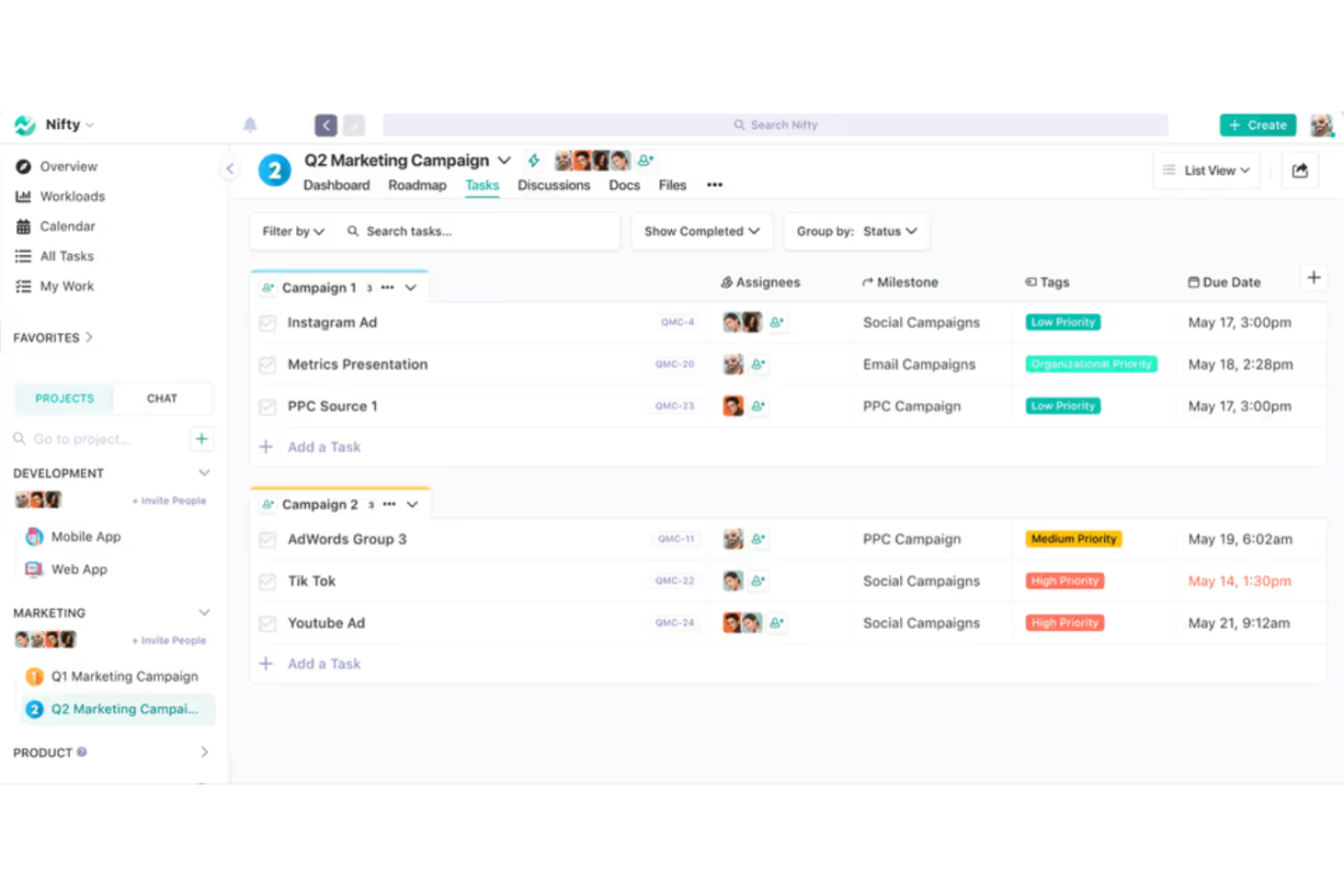 Nifty screenshot - 10 beste alternatieve Asana-tools voor productteams in 2026