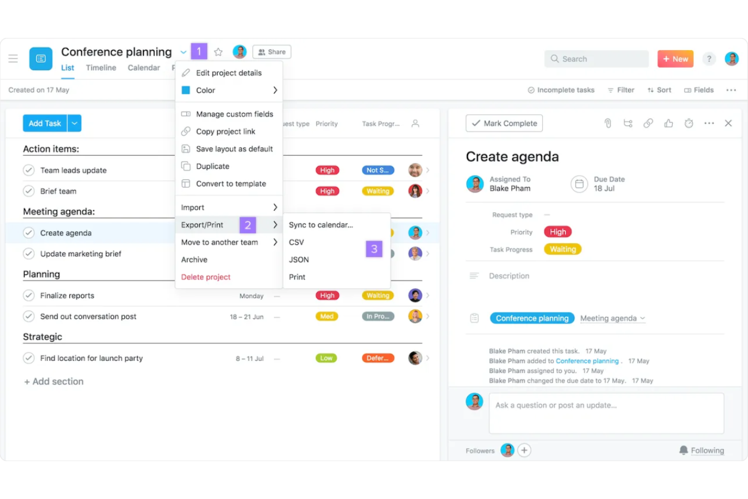 Asana screenshot - 8 beste ClickUp-alternatieven voor productteams in 2026