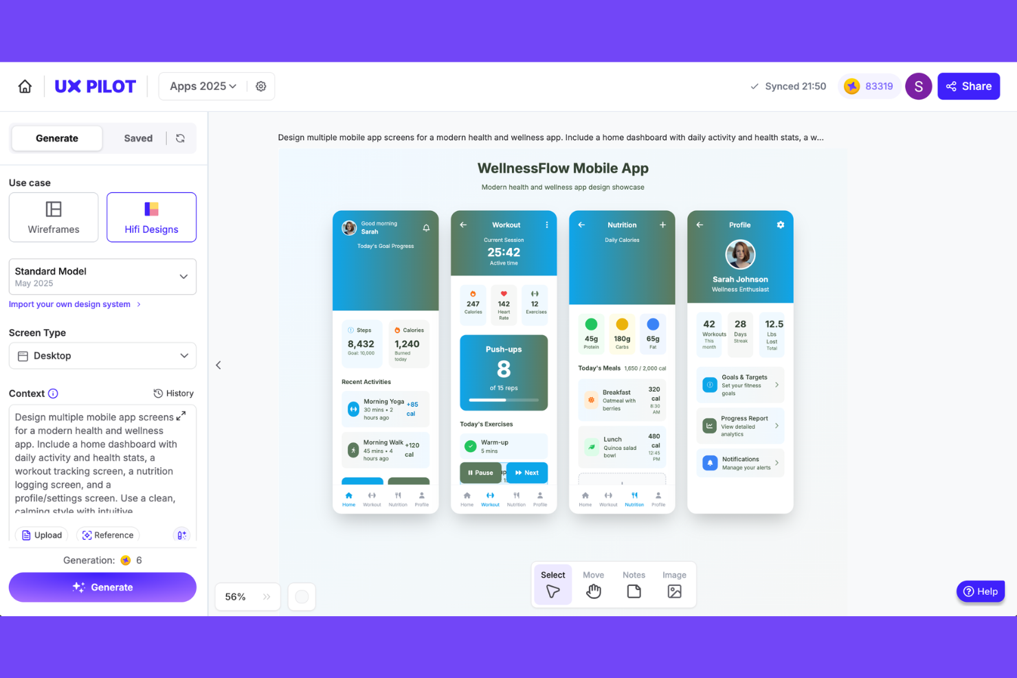 UX Pilot screenshot - 10 beste UI-ontwikkeltools voor frontendontwikkelaars in 2026