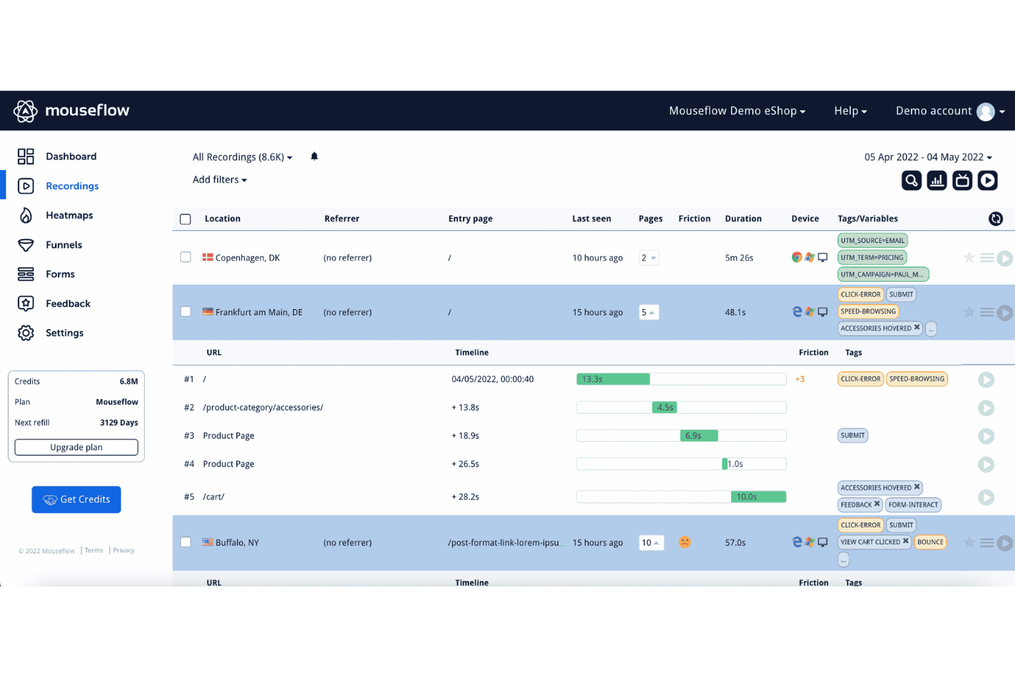 Mouseflow screenshot - 10 beste software voor sessie-opnames voor 2026