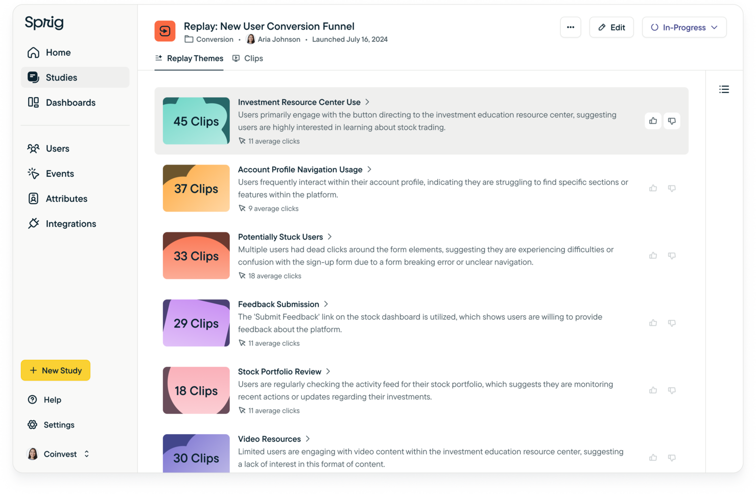 Sprig screenshot - 10 beste software voor sessie-opnames voor 2026