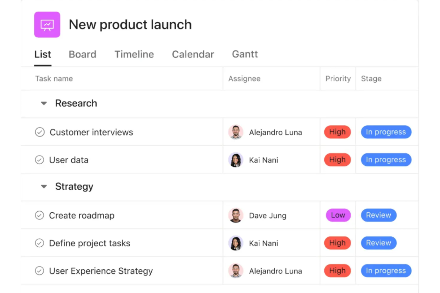 Asana screenshot - 10 bästa alternativen till ProductPlan för färdplaner 2026