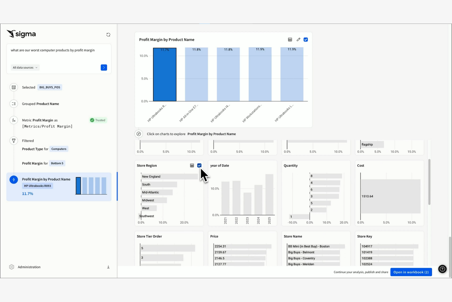 Sigma screenshot - Le 10 migliori alternative a Tableau recensite nel 2026