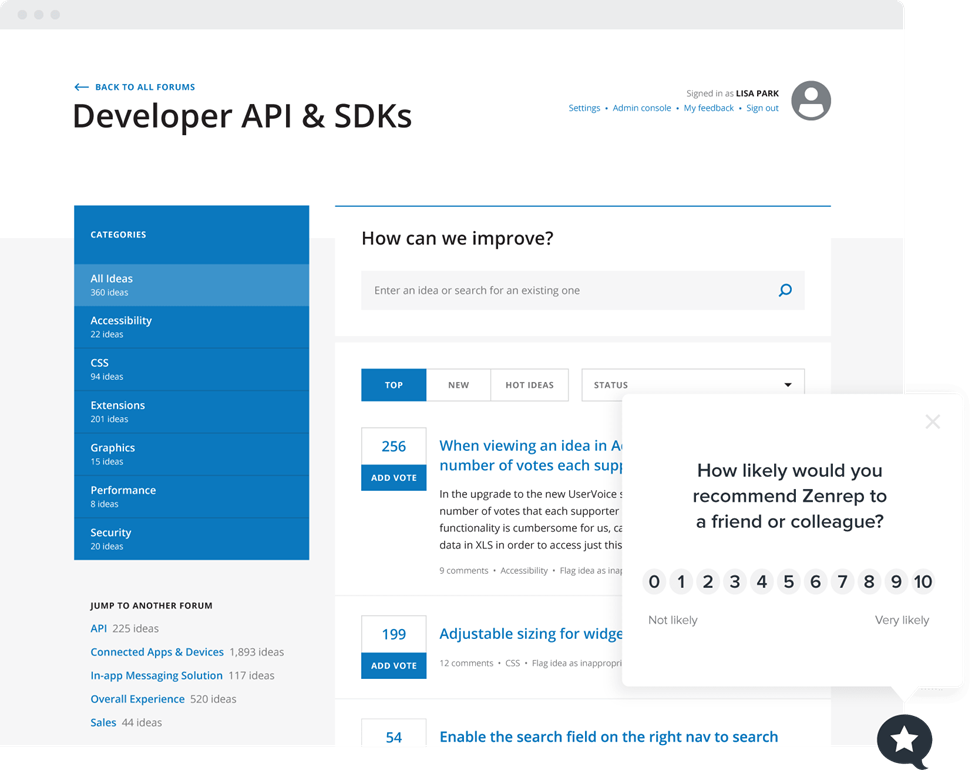 Uservoice screenshot - 10 Mejores Software de Retroalimentación de Usuarios para Equipos de Producto en 2026