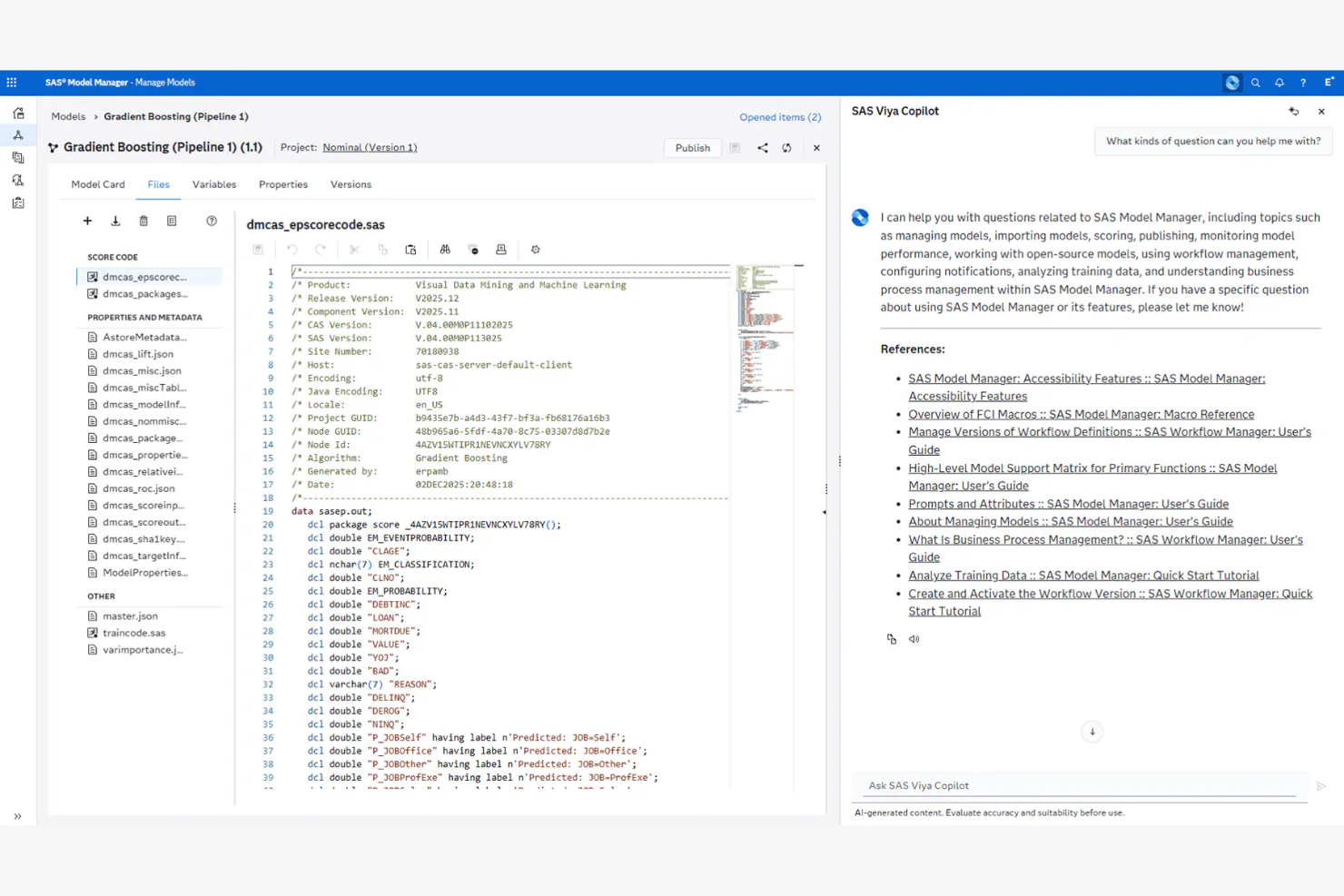 SAS Viya Copilot screenshot - 10 Best Business Intelligence Platforms in 2026